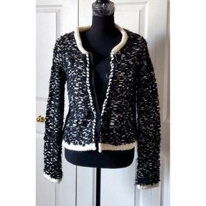 Napa Girls Black White Sweater Mohair Alpaca Wool Blend Cropped Cardigan Sz S